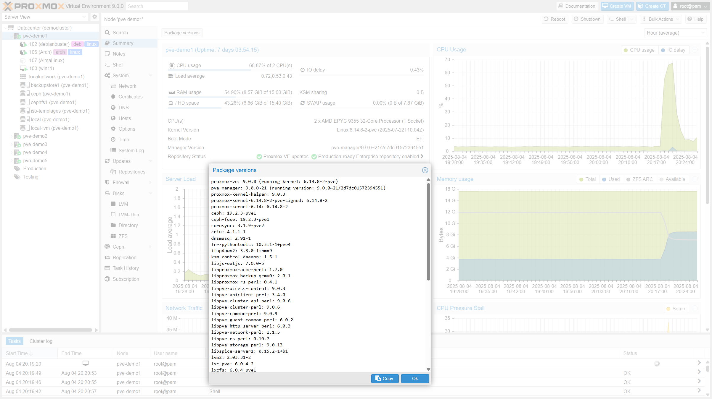 Panel de gestión Proxmox VE 9.0